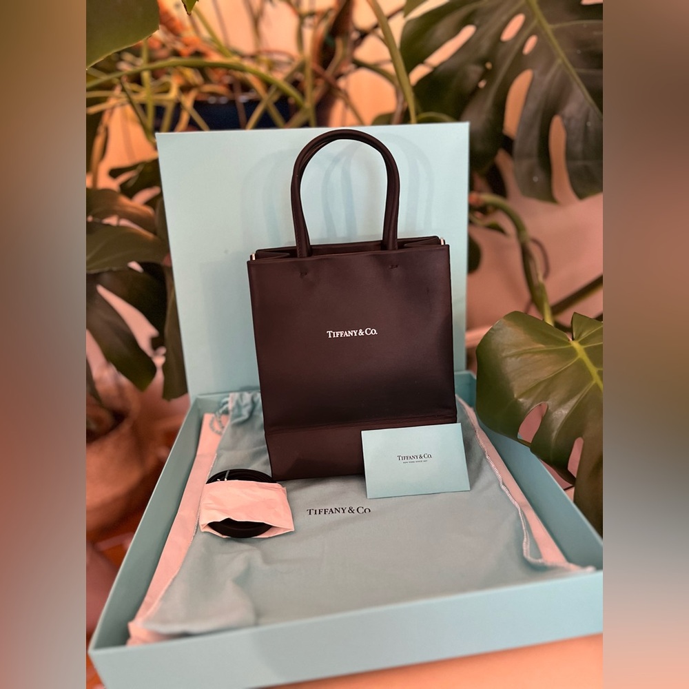 Tiffany & Co. Rare Small Leather Shopping Tote Purse Black Madein Italy Pristine